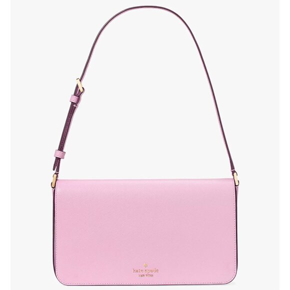 S Kate Spade Staci Pink Leather Flap Shoulder Bag Berry Cream Purse KF371 NWT